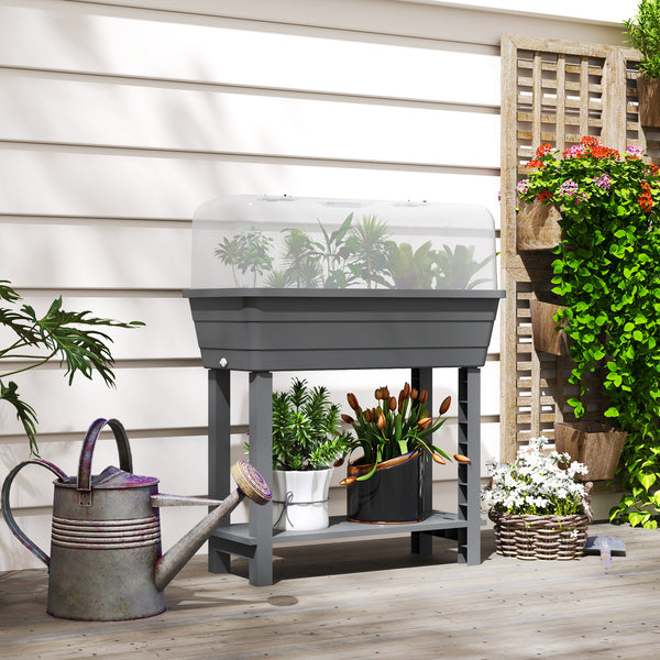 41L Self Watering Raised Garden Bed with Ventilation Transparent Lid Greenhouse, Storage Shelf, Planter Box with Water Level Indicator, 29.5" x 14.2" x 36.2", Dark Grey