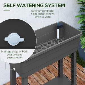 41L Self Watering Raised Garden Bed with Ventilation Transparent Lid Greenhouse, Storage Shelf, Planter Box with Water Level Indicator, 29.5" x 14.2" x 36.2", Dark Grey
