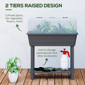41L Self Watering Raised Garden Bed with Ventilation Transparent Lid Greenhouse, Storage Shelf, Planter Box with Water Level Indicator, 29.5" x 14.2" x 36.2", Dark Grey