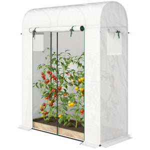 6' x 2' x 6.6' Mini Greenhouse, Portable Garden Green House with Roll-up Door and Mesh Windows, Small Plant Greenhouse with PE Cover, Steel Frame for Indoor Outdoor, White