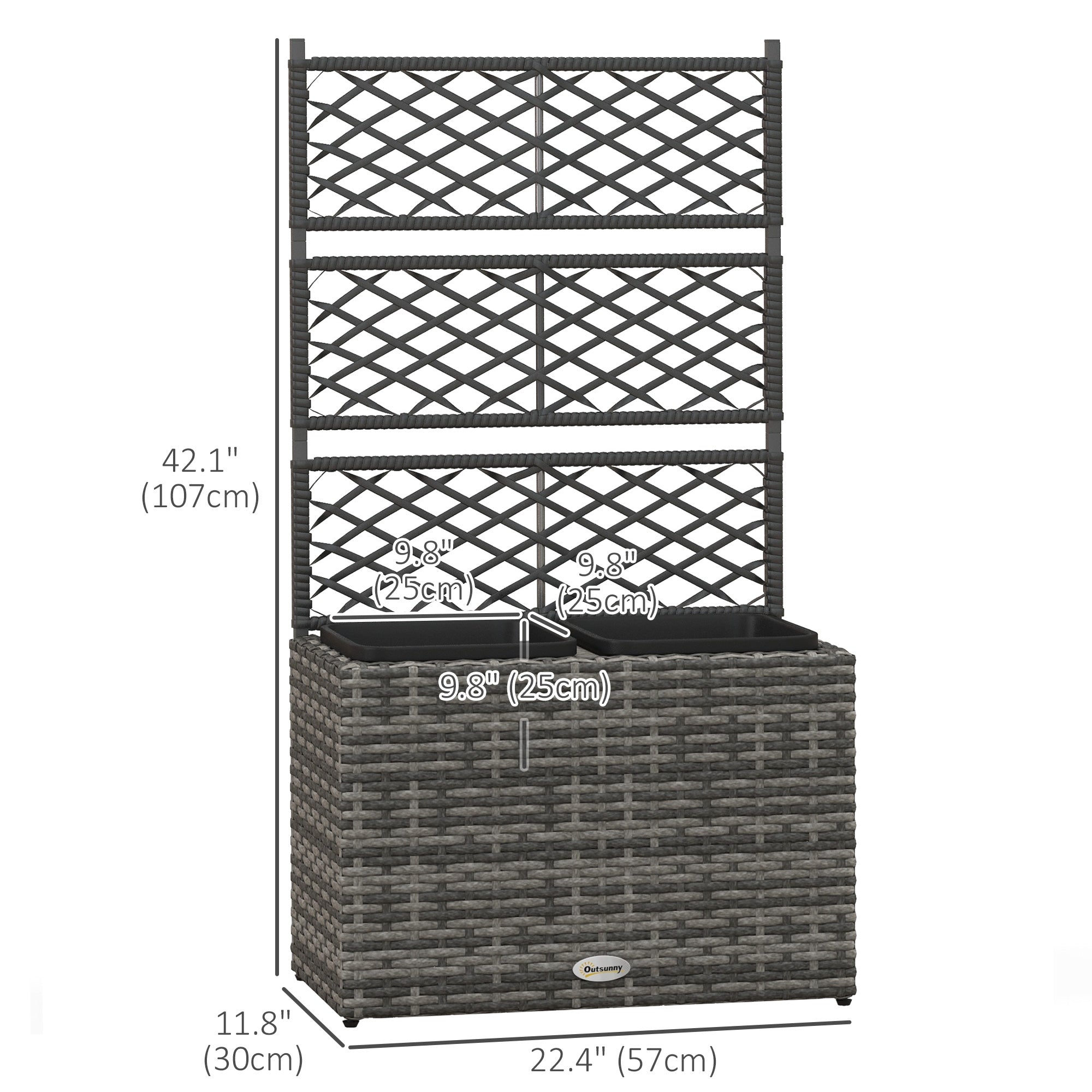 rattan trellis planter Outsunny 22L PE Rattan Raised Garden Box with Trellis & Two Plant Boxes,Mixed Grey