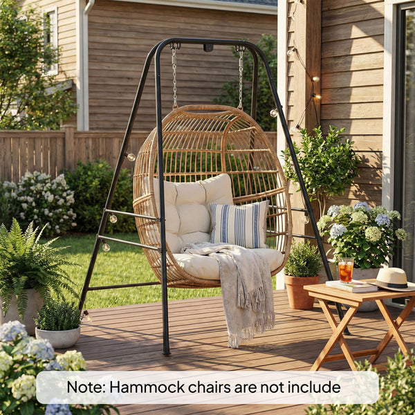 Hammock Chair Stand, Free Standing Heavy Duty Hanging Swing Chair with Anti-Slip Foot Pads, 2 Carabiners, for Relaxation, Indoor and Outdoor Use, Black