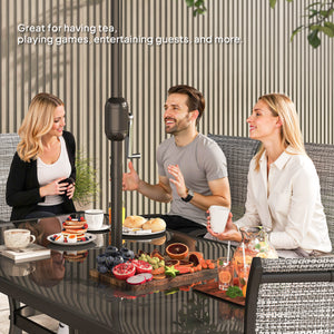 8 Pieces Patio Table and Chairs Set with 9 Ft Patio Umbrella, Outdoor Dining Set with 4.6 Ft Dining Table and 6 Chairs, Push Button Tilt and Crank Parasol, Tempered Glass Top, Mixed Gray