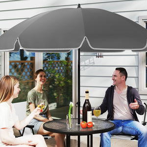 4 Seater Garden Furniture Set, 6 Pieces Garden Table and Chairs with Parasol, Outdoor Garden Dining Set with Folding Chairs and Round Glass Top Table for Patio, Cream White