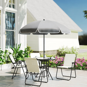 4 Seater Garden Furniture Set, 6 Pieces Garden Table and Chairs with Parasol, Outdoor Garden Dining Set with Folding Chairs and Round Glass Top Table for Patio, Cream White