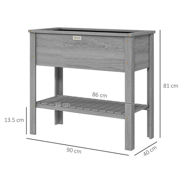 Wooden Raised Garden Bed, Elevated Planter Box with Storage Shelf and Drainage Holes, Raised Planter with Legs for Flowers, Vegetables, Herbs, Grey