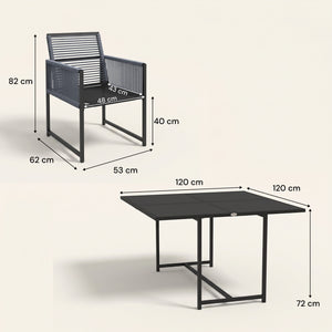 ARVOYA 5 Pieces Garden Dining Set with Foldable Backrest and Tempered Glass Top , Dark Grey