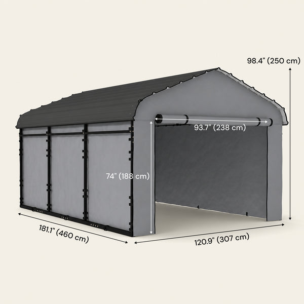 Onward 10' x 15' Heavy Duty Metal Carport with Galvanized Roof & Removable Sidewalls