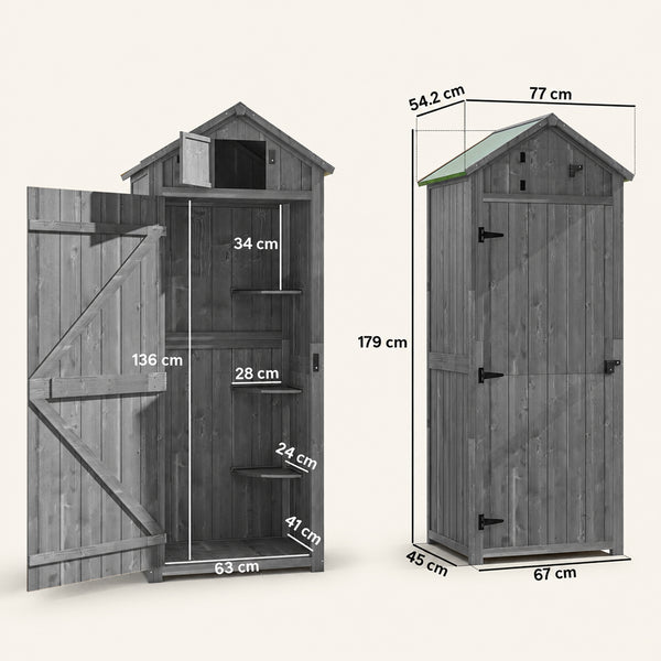 ROWAN Wooden Storage Cabinet w/ Shelves, Tilt Roof & Lockable Double Doors, Grey
