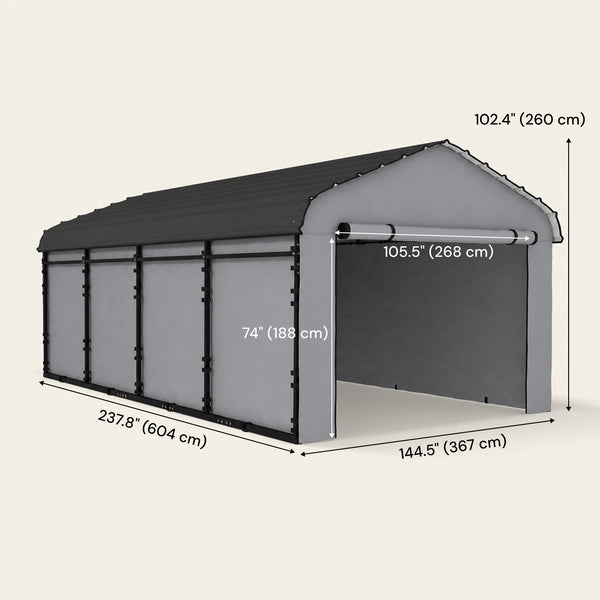 Onward 12' x 20' Heavy Duty Metal Carport with Galvanized Roof & Removable Sidewalls