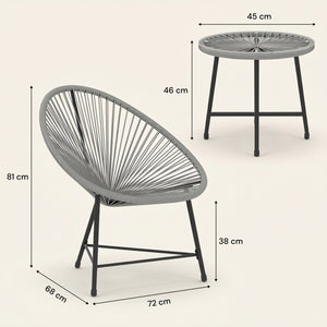 ARVOYA 3 Pieces Rattan Bistro Set with Acapulco Chairs, Glass Top Table & Metal Frame, Grey