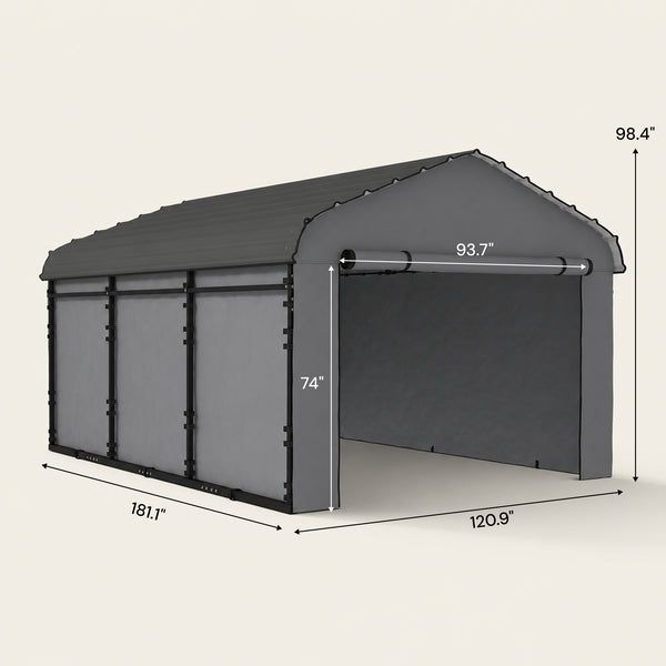 Onward 10' x 15' Heavy Duty Metal Carport with Galvanized Roof & Removable Sidewalls