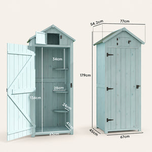 ROWAN Wooden Storage Cabinet w/ Shelves, Tilt Roof & Lockable Double Doors, Blue