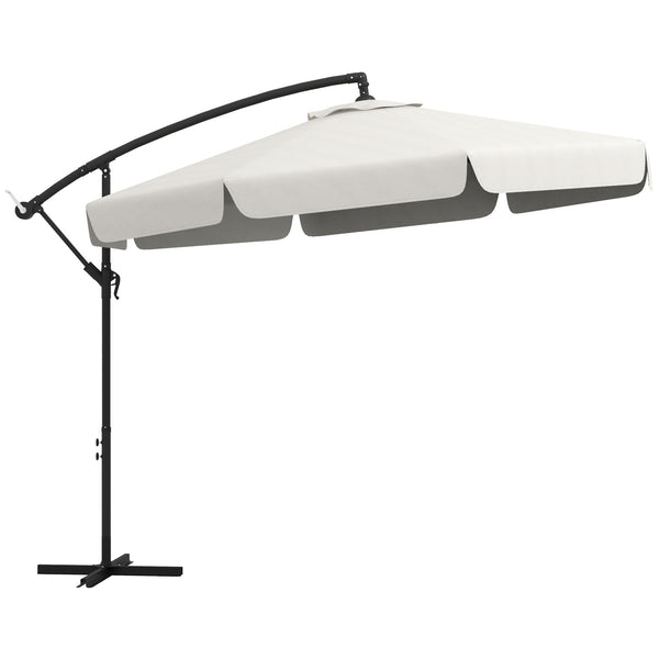 11FT Offset Hanging Patio Umbrella Cantilever Umbrella with Easy Tilt Adjustment, Cross Base and 8 Ribs for Backyard, Poolside, Lawn and Garden, Cream White