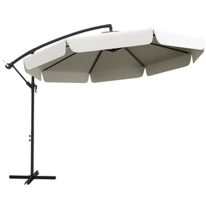 11FT Offset Hanging Patio Umbrella Cantilever Umbrella with Easy Tilt Adjustment, Cross Base and 8 Ribs for Backyard, Poolside, Lawn and Garden, Cream White