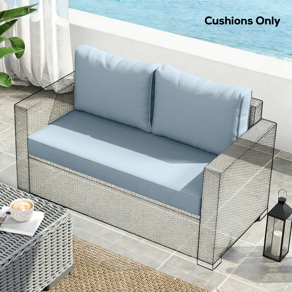 2 Seater Outdoor Seat Cushions with Backrest, Loveseat Double Sofa Outdoor Furniture Cushions, Fade-Resistant Replacement Patio Cushions for Indoor and Outdoor, Light Blue