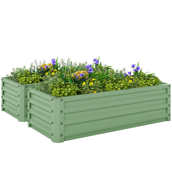 Set of 2 Raised Garden Bed, Outdoor Planter Box with Galvanised Steel Frame for Growing Vegetables, Flowers and Herbs, 110 x 50 x 30cm, Light Green
