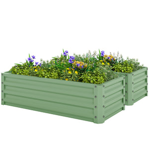 Set of 2 Raised Garden Bed, Outdoor Planter Box with Galvanised Steel Frame for Growing Vegetables, Flowers and Herbs, 110 x 50 x 30cm, Light Green