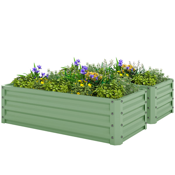 Set of 2 Raised Garden Bed, Outdoor Planter Box with Galvanised Steel Frame for Growing Vegetables, Flowers and Herbs, 110 x 50 x 30cm, Light Green