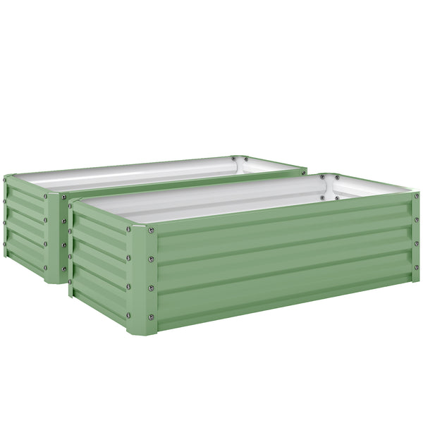 Set of 2 Raised Garden Bed, Outdoor Planter Box with Galvanised Steel Frame for Growing Vegetables, Flowers and Herbs, 110 x 50 x 30cm, Light Green