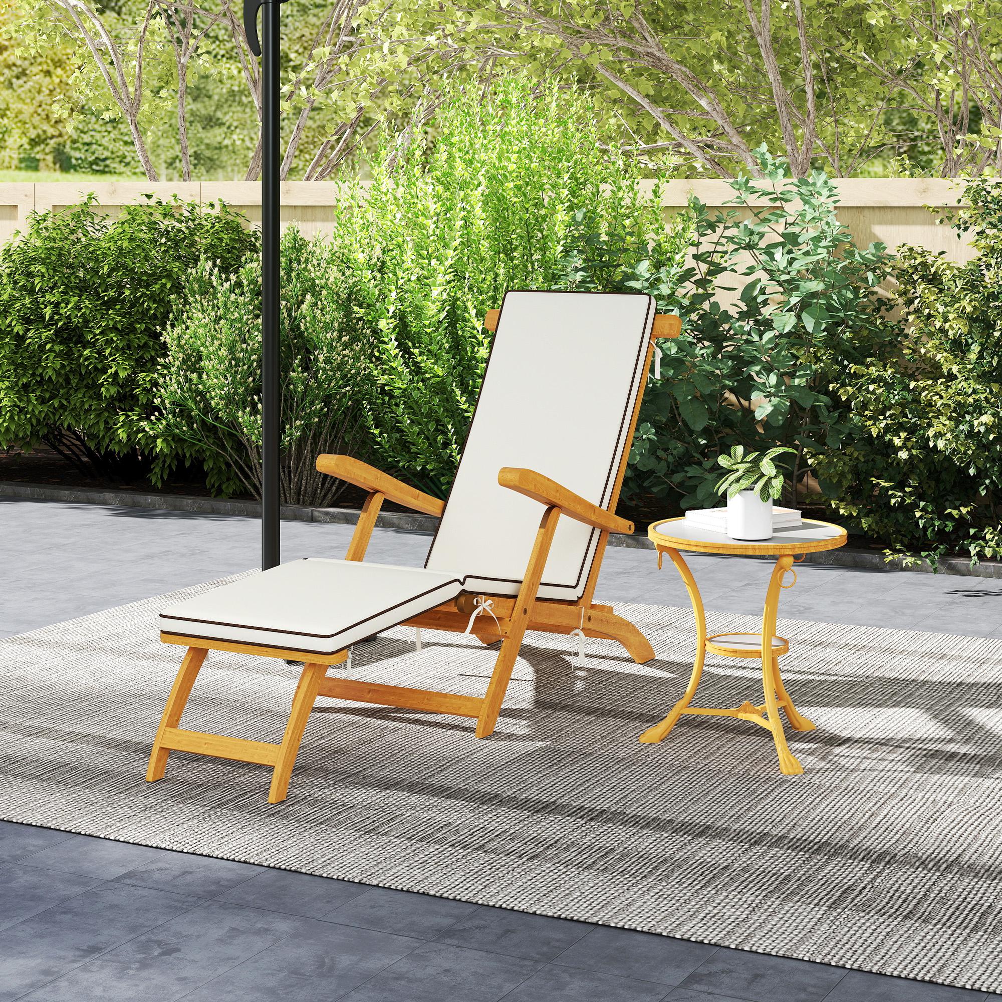 Outsunnny Outdoor Lounge Chair, Acacia Wood Folding Chaise Lounge