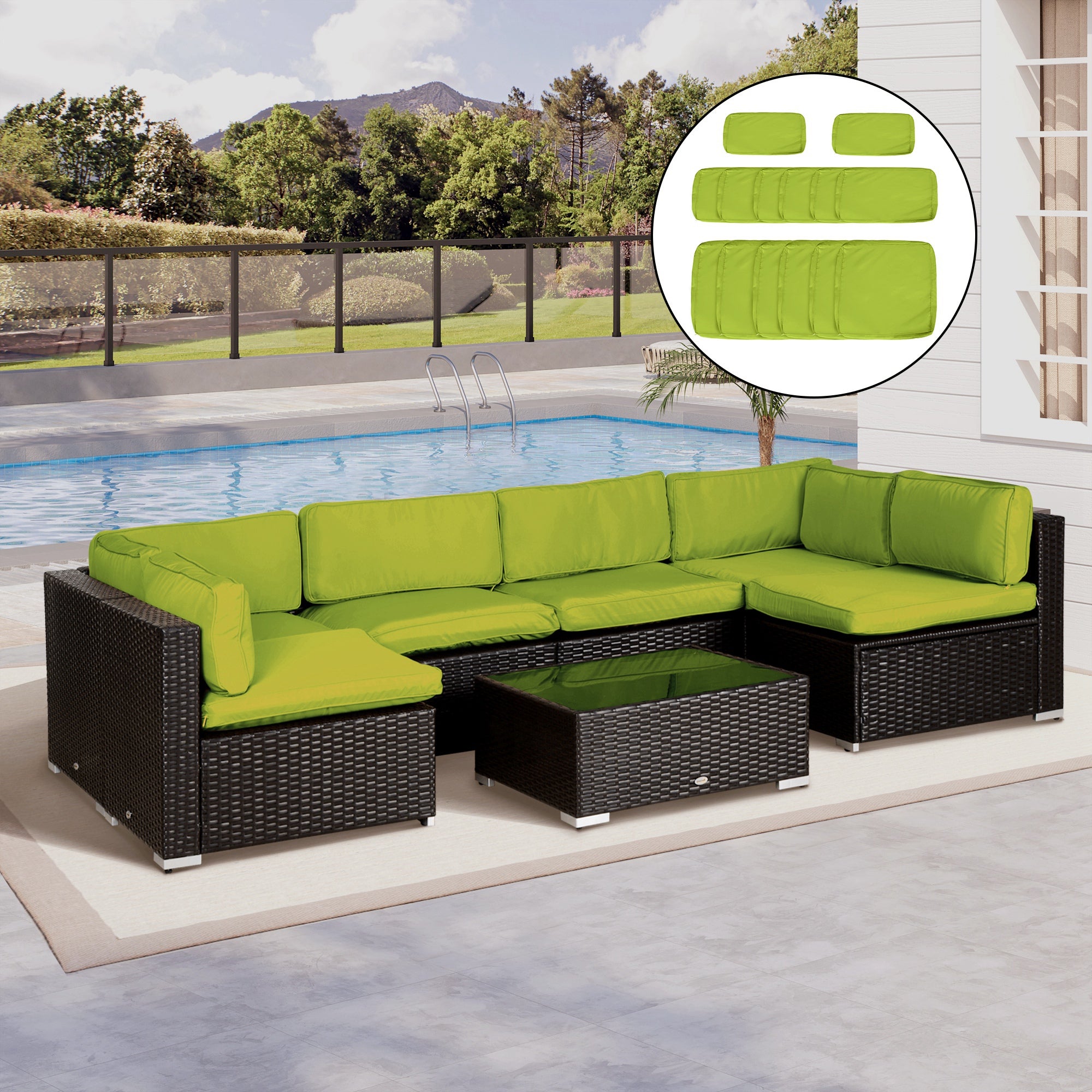 14pc Patio Rattan Sofa Set Cushion Cover Replacement Set, No Cushion Included, Light Green