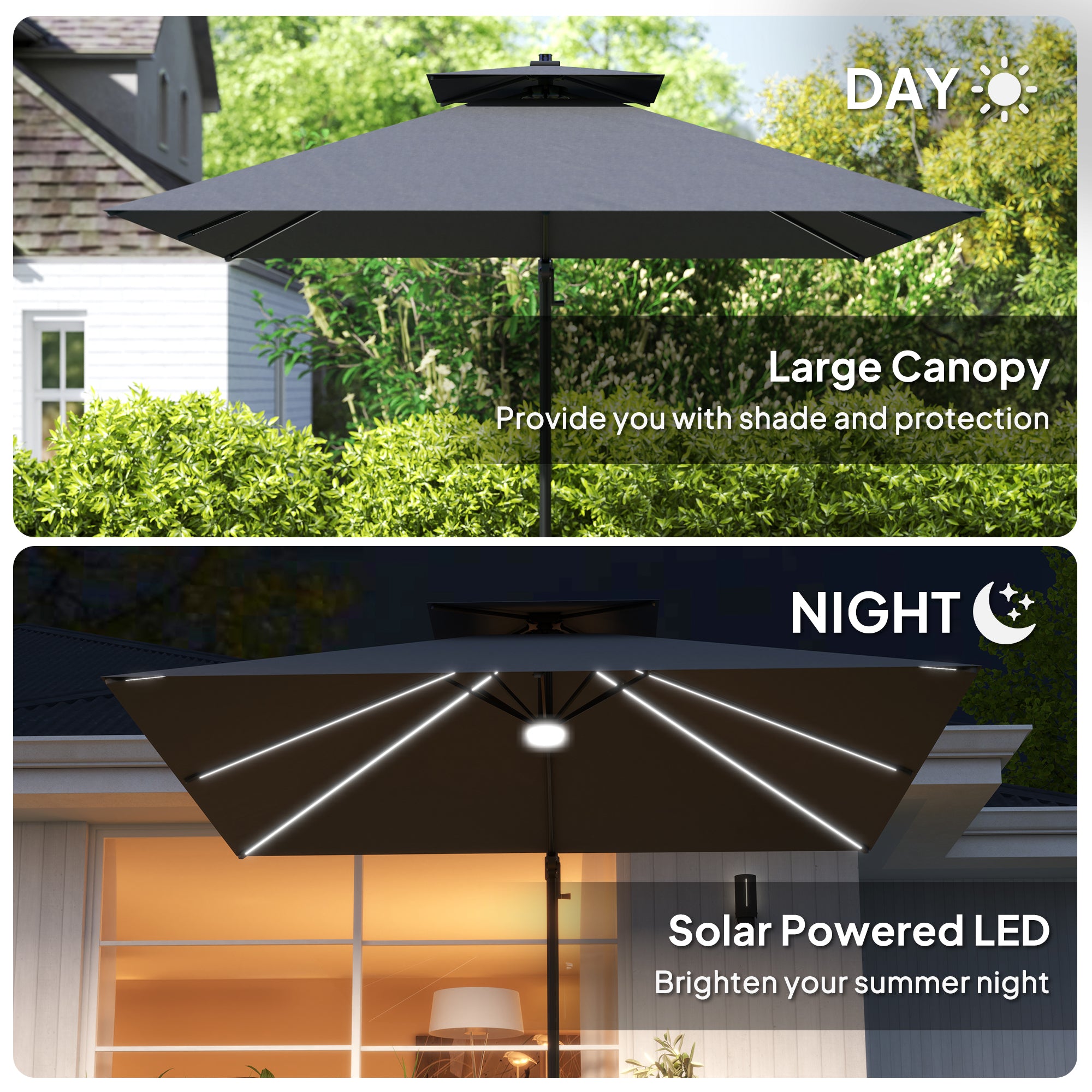 Outsunny 8' Solar LED Cantilever Umbrella with 360° Rotation & Tilt, Dark Grey