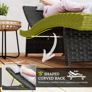 Outdoor PE Rattan Sun Lounger, Folding Wicker Garden Lounger Recliner with 4-Level Adjustable Backrest, Rolling Sunbed Lounge Chair with Wheels, Non-Slip Legs for Balcony, Beach, Black