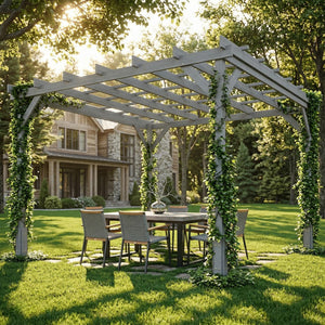 3 x 3 m Wooden Pergola Kit, Decorative Garden Gazebo Shelter with Stable Structure for Climbing Vines, Flowers, Grey