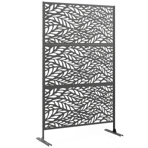 Metal Outdoor Privacy Screen, 78" x 48" Freestanding Outdoor Divider with Stand, Decorative Privacy Panel with Willow Branch Cut-out Design for Garden Backyard, Black