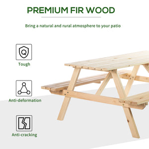 6 Seater Wooden Picnic Table Bench for Outdoor Garden or Patio with Parasol Cutout 150 cm Natural Wood Finish