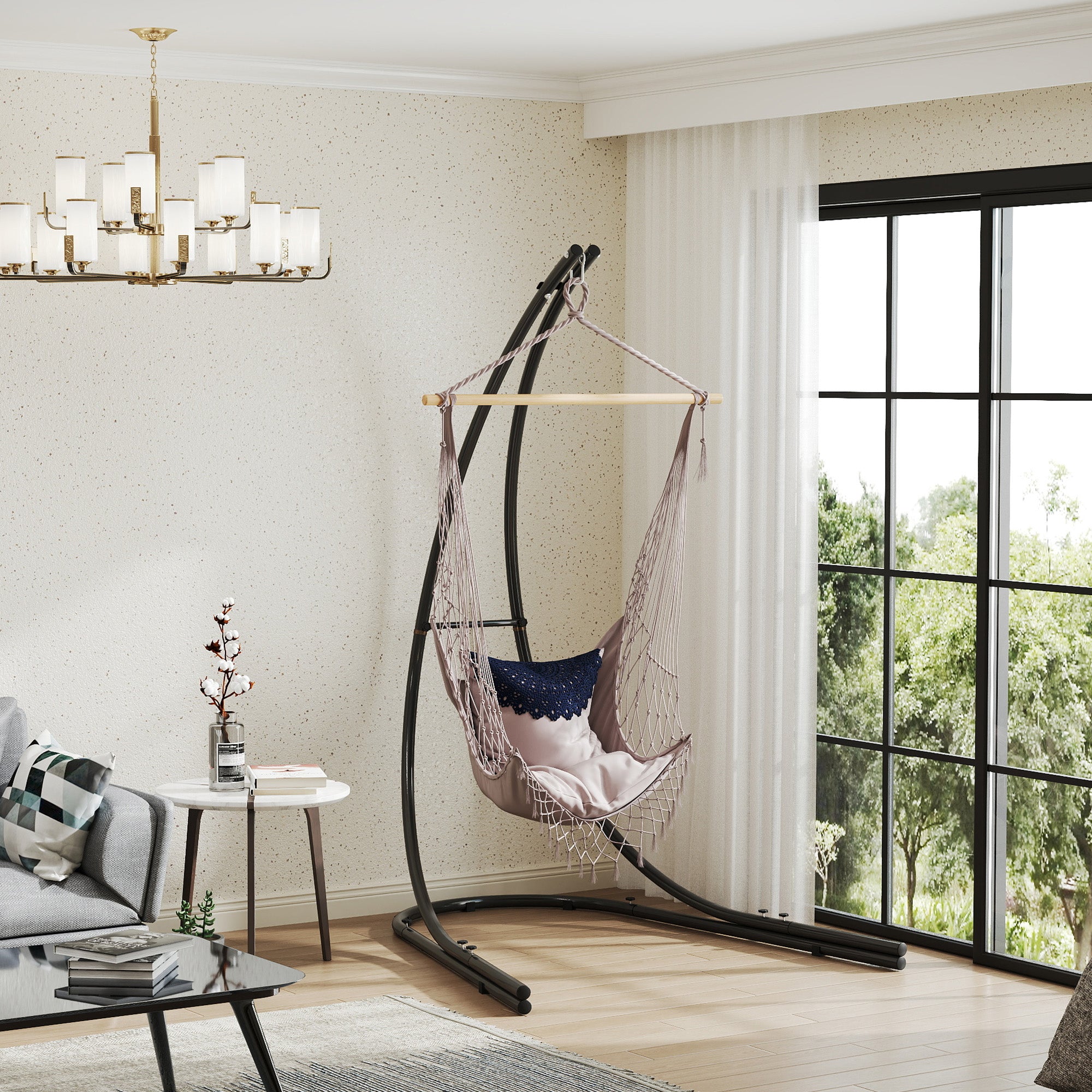 Hammock Chair Stand, Heavy Duty Steel Hanging Chair Stand for Swing Egg Chair, Black