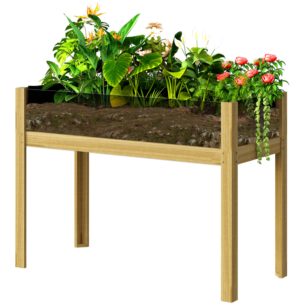 Wooden Raised Garden Bed Planter with Acrylic Panels, Elevated Planter Box Outdoor Raised Planter with Drainage Holes for Vegetables Flowers Herbs, 43.3" x 19.7" x 31.5"