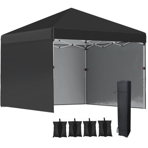 3 x 3 (M) Pop Up Gazebo with 3 Sidewalls, Leg Weight Bags and Wheeled Bag, Height Adjustable Party Tent Event Shelter for Garden, Patio, Black