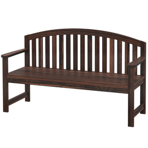 2 Seater Wooden Garden Bench with Armrest, Outdoor Furniture Chair for Park, Balcony, Carbonised Finish
