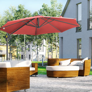 3 x 3(m) Cantilever Parasol with Cross Base, Garden Umbrella with 360° Rotation, Crank Handle and Tilt for Outdoor, Patio, Wine Red