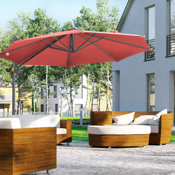 3 x 3(m) Cantilever Parasol with Cross Base, Garden Umbrella with 360° Rotation, Crank Handle and Tilt for Outdoor, Patio, Wine Red