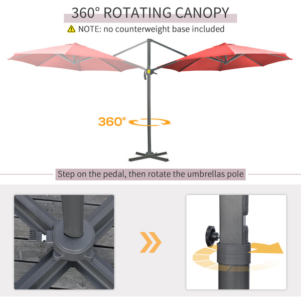 3 x 3(m) Cantilever Parasol with Cross Base, Garden Umbrella with 360° Rotation, Crank Handle and Tilt for Outdoor, Patio, Wine Red