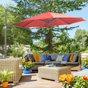 3 x 3(m) Cantilever Parasol with Cross Base, Garden Umbrella with 360° Rotation, Crank Handle and Tilt for Outdoor, Patio, Wine Red