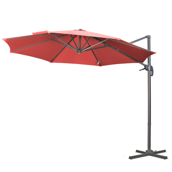 3 x 3(m) Cantilever Parasol with Cross Base, Garden Umbrella with 360° Rotation, Crank Handle and Tilt for Outdoor, Patio, Wine Red