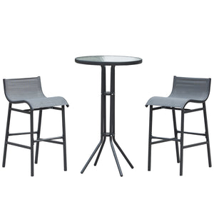 Outsunny 3 Piece Bar Height Outdoor Bistro Set for 2, Round Patio Pub Table 2 Bar Chairs with Comfortable Design & Strong Build, Charcoal Gray