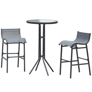 Outsunny 3 Piece Bar Height Outdoor Bistro Set for 2, Round Patio Pub Table 2 Bar Chairs with Comfortable Design & Strong Build, Charcoal Gray