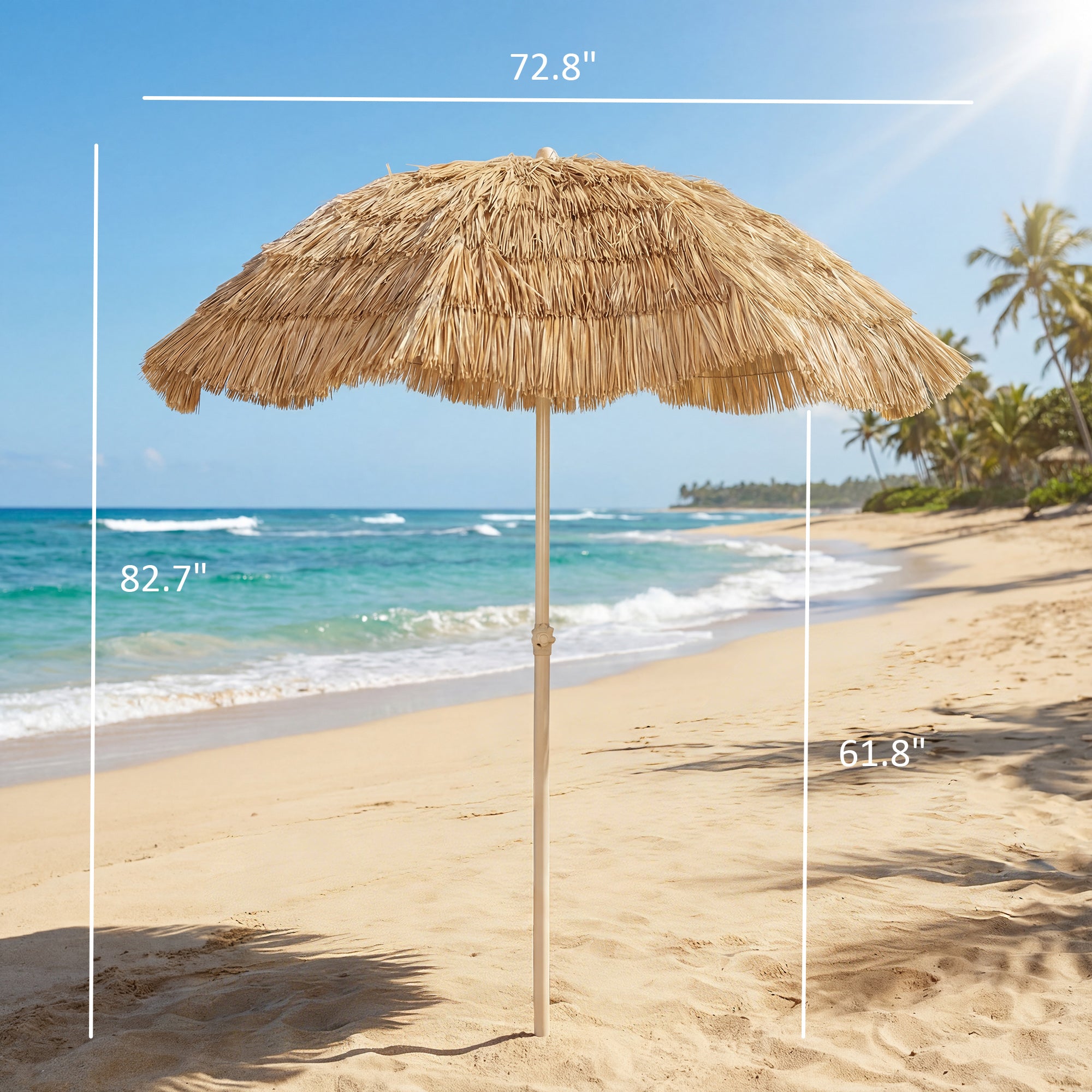 Outsunny 6FT Tiki Umbrella, Outdoor Hawaiian Style Patio Umbrella with 8 Ribs, Carry Bag, Outdoor Tiki Bar, Tropical Palapa
