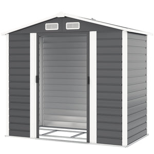 7 x 4ft Garden Shed, Easy to Assemble, Upgraded Galvanised Steel Frame with Foundation Kit, Double Doors with Lock, Outdoor Metal Shed with Vents and Gloves, Garden Storage Shed, Dark Grey