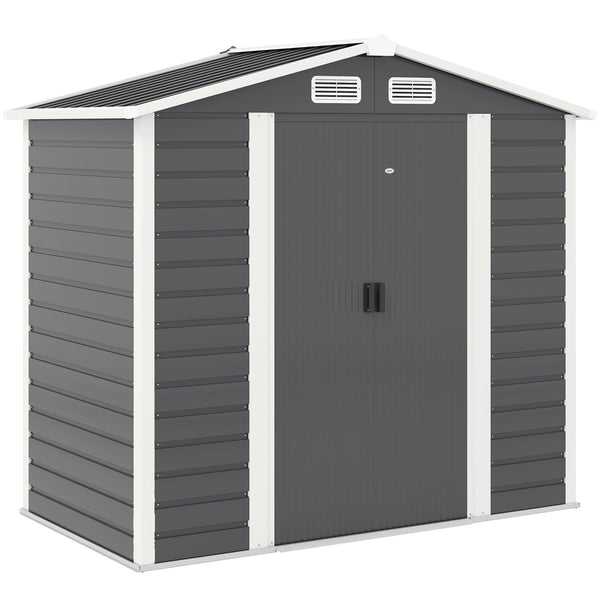 7' x 4' Outdoor Storage Shed, Easy to Assemble, Upgraded Galvanised Steel Frame with Foundation Kit, Double Doors with Lock, Metal Garden Shed with Vents Gloves, Dark Grey