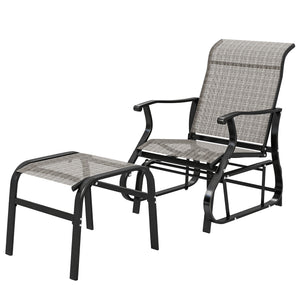 Outdoor Glider Chair with Ottoman, Patio Glider Set with 24.4" High Back, 22" Wide Seat, 2-Piece Outdoor Lounge Set with All-Weather Breathable Mesh for Porch, Garden, Backyard, Gray