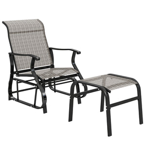 Outdoor Glider Chair with Ottoman, Patio Glider Set with 24.4" High Back, 22" Wide Seat, 2-Piece Outdoor Lounge Set with All-Weather Breathable Mesh for Porch, Garden, Backyard, Gray