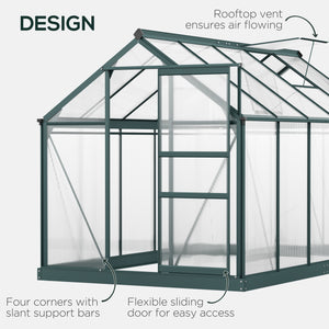 Outsunny 6' x 10' Greenhouse for Outdoors, Polycarbonate Greenhouse with Rain Gutter and Roof Vent, Aluminum Walk-in Green Houses for Outside for Patio Backyard Garden, Dark Green