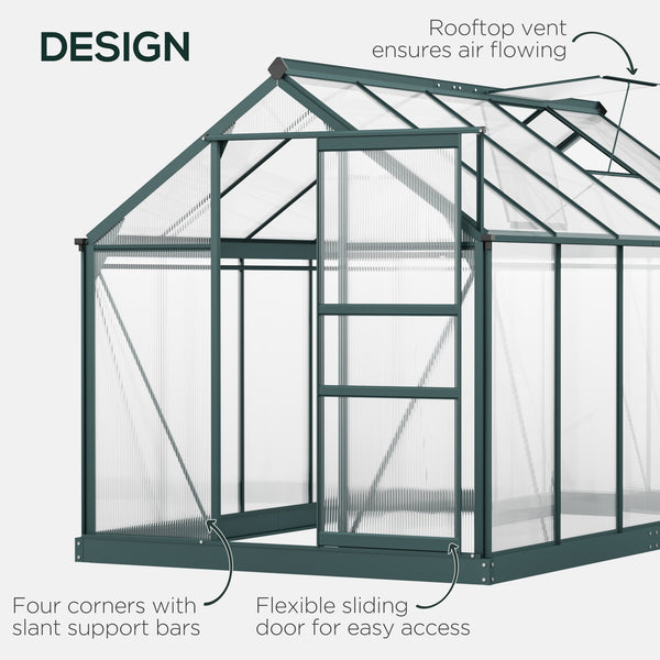 Outsunny 6' x 10' Greenhouse for Outdoors, Polycarbonate Greenhouse with Rain Gutter and Roof Vent, Aluminum Walk-in Green Houses for Outside for Patio Backyard Garden, Dark Green