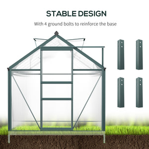 Outsunny 6' x 10' Greenhouse for Outdoors, Polycarbonate Greenhouse with Rain Gutter and Roof Vent, Aluminum Walk-in Green Houses for Outside for Patio Backyard Garden, Dark Green